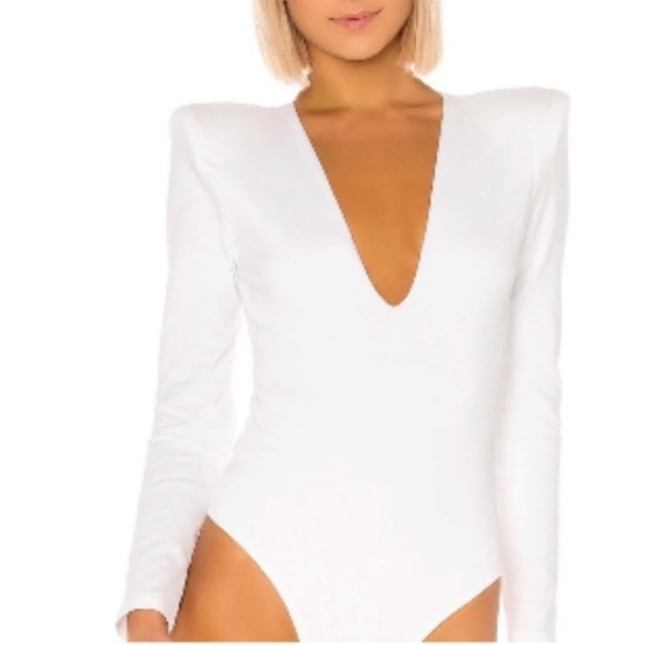 Grlfrnd Eryka Long Sleeve Jersey Knit Paddle Thong Bodysuit in White - Picture 6 of 13